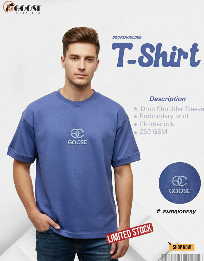Goose logo  Embriodary Solid Dropshoulder Tshirt
