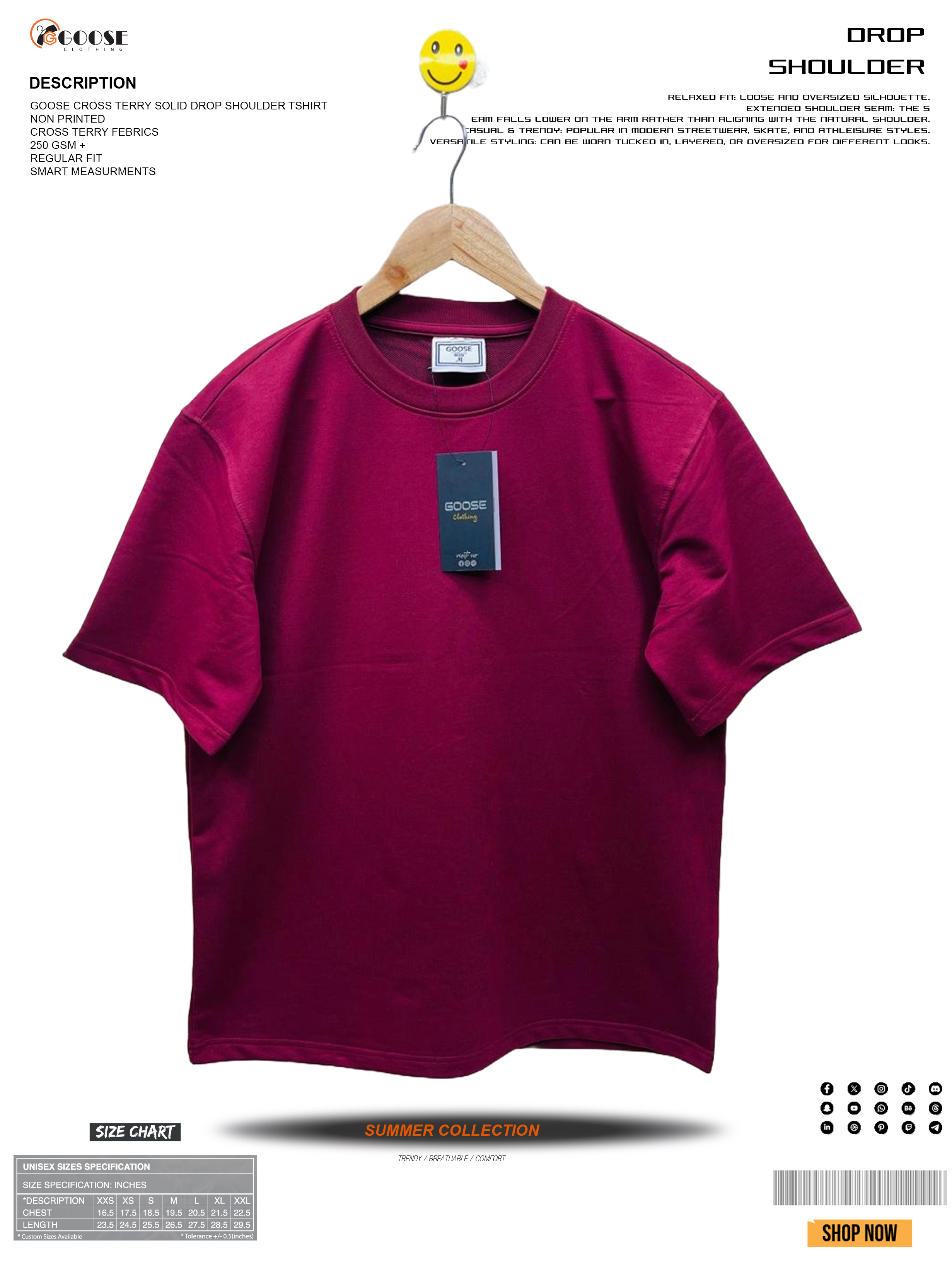 Goose Solid Cross terry Oversized Tee