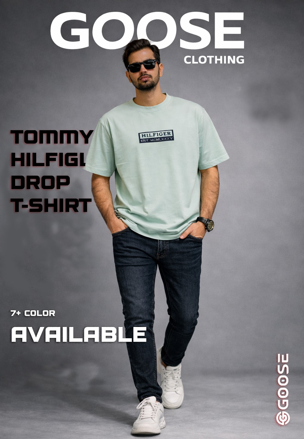 Goose Tommy Print Drop Shoulder Tee