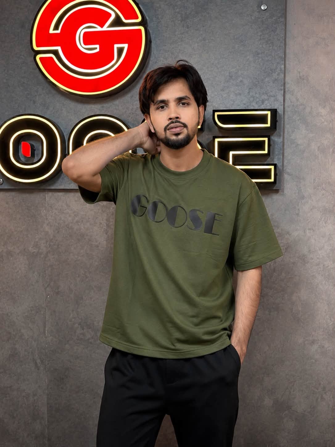 Goose Cross Terry Print Drop Shoulder tee